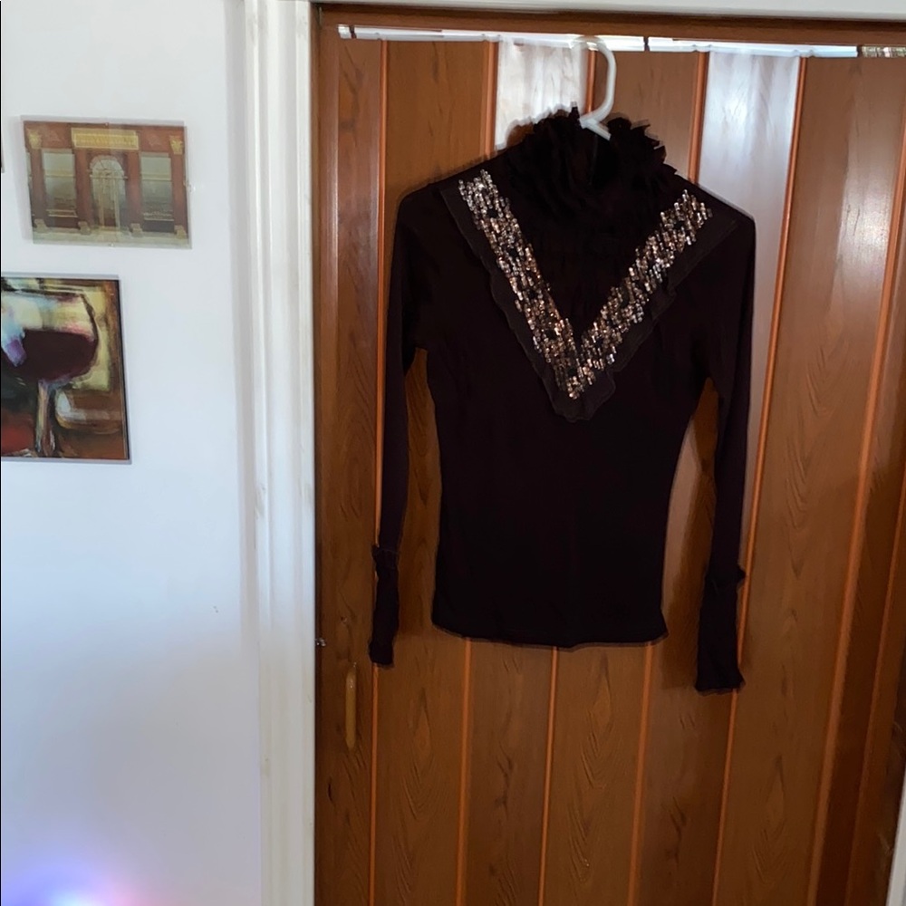 Chic Black Top with Sequin V-Neck